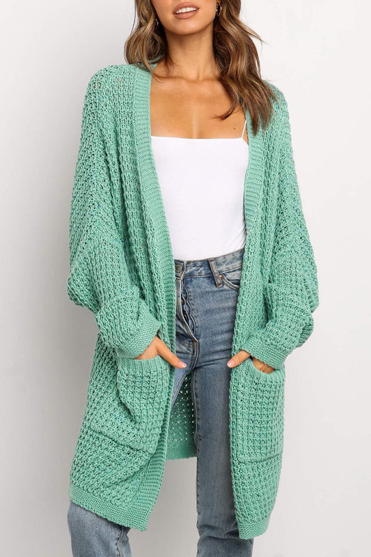 Green Loose Knit Open Front Cardigan