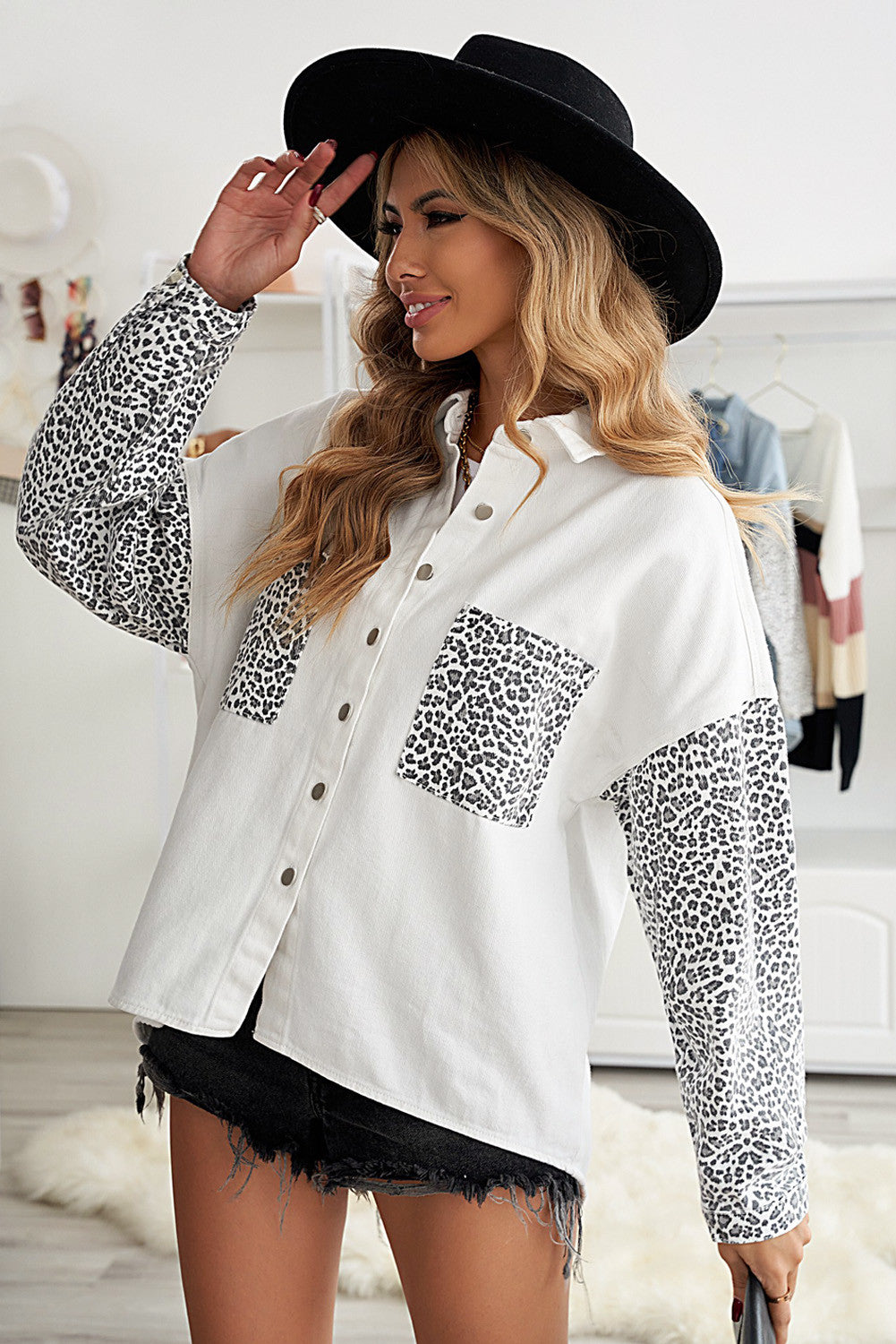 White Leopard Denim Jacket